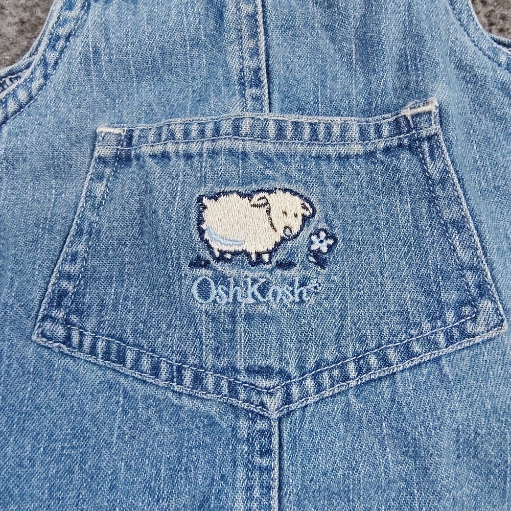 Vintage Oshkosh Bgosh Denim Embroidered Sheep Overall Dress 6-9 months - Picture 2 of 5